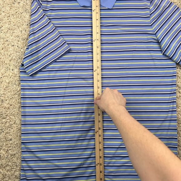 RLX Ralph Lauren Men Golf Polo Shirt Blue Yellow Striped Short Sleeve Large - Picture 7 of 11